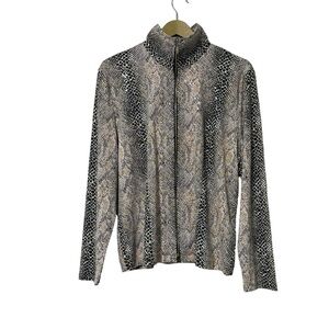 Misook Snake Print Full Zip Jacket Size Large Mock Neck Classic Modest Business
